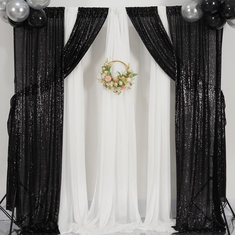 Poise3EHome Black Sequin Backdrop Curtain, 2 Panels 2Ft x 8Ft Glitter Photography Background for Party Baby Shower Wedding Birthday Christmas Thanksgiving Halloween Decoration - Image 5